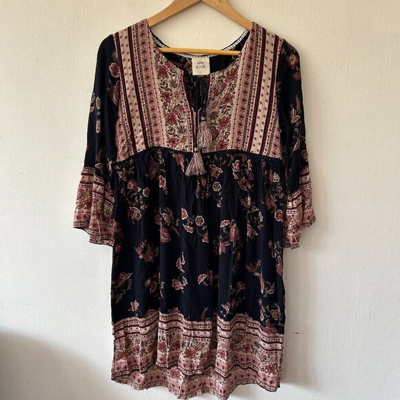 Knox Rose Shift Dress Womens Small Black Floral Boho V-neck Knee Length - Picture 1 of 6